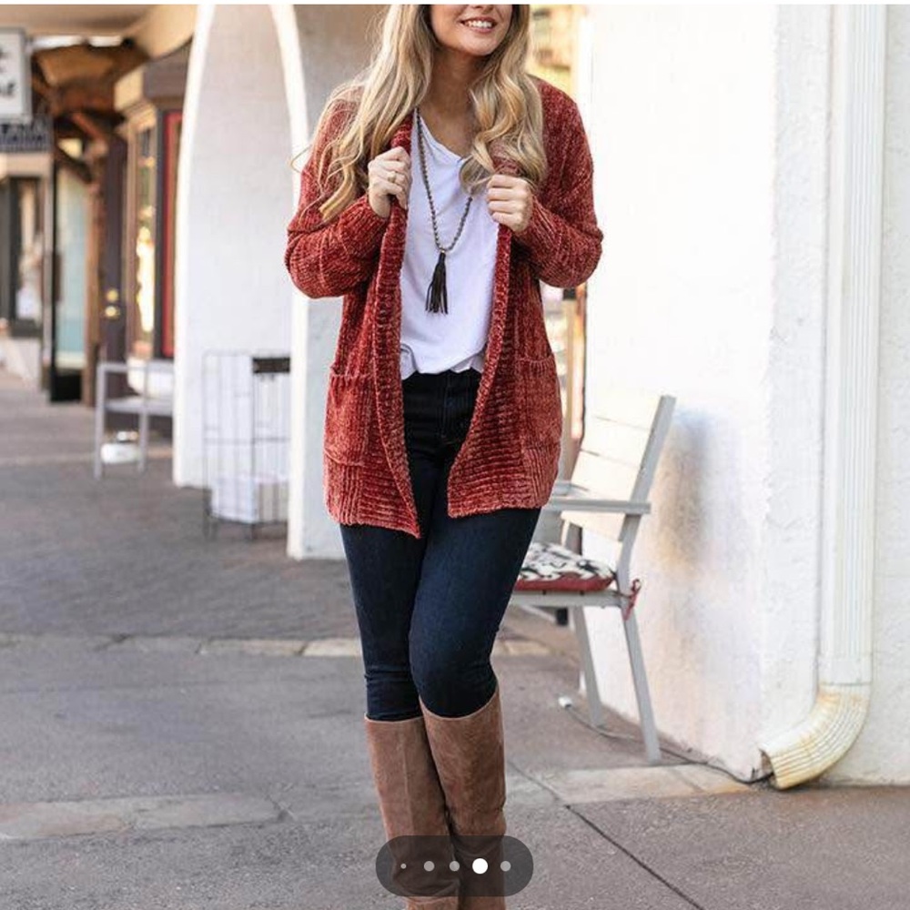 Women's Cozy Rust Chenille Cardigan